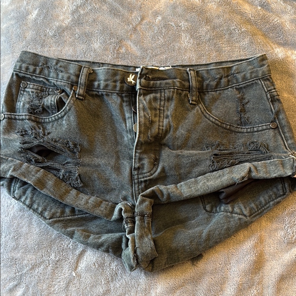 One Teaspoon Bonitas Black Jean Shorts with Distressed Details and Cut-Off Style